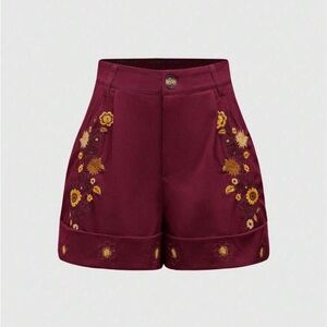 44. NWT • Embroidered Burgundy Women's Shorts W18”